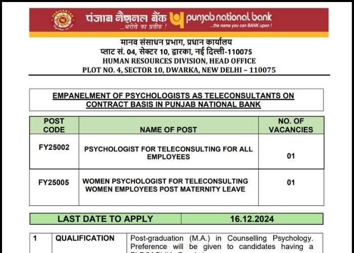 Latest PNB recruitment notification 2024