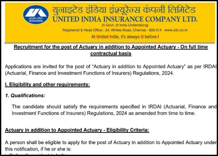 United India Insurance recruitment 2024 notification