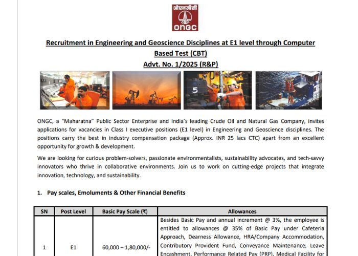 ONGC Recruitment 2025 Engineering Graduates