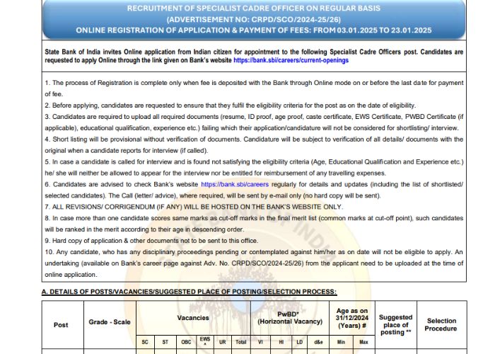 SBI Specialist Cadre Officers Recruitment 2025