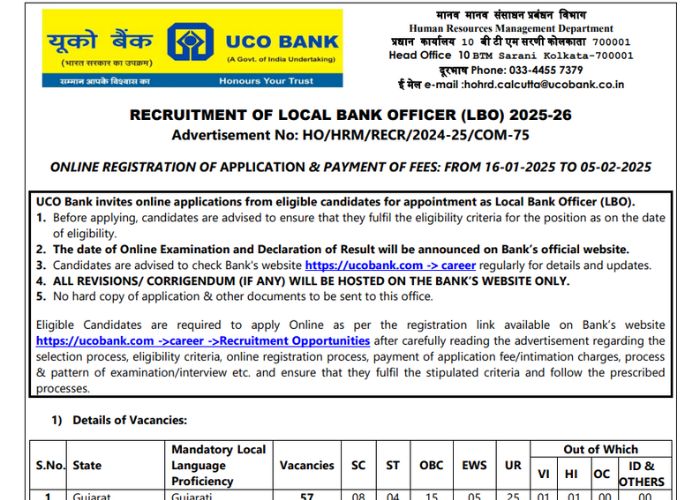 UCO Bank IBO Recruitment 2025 Notification
