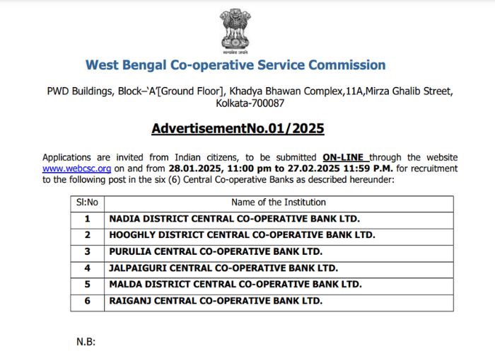 WEBCSC Recruitment Notification 2025