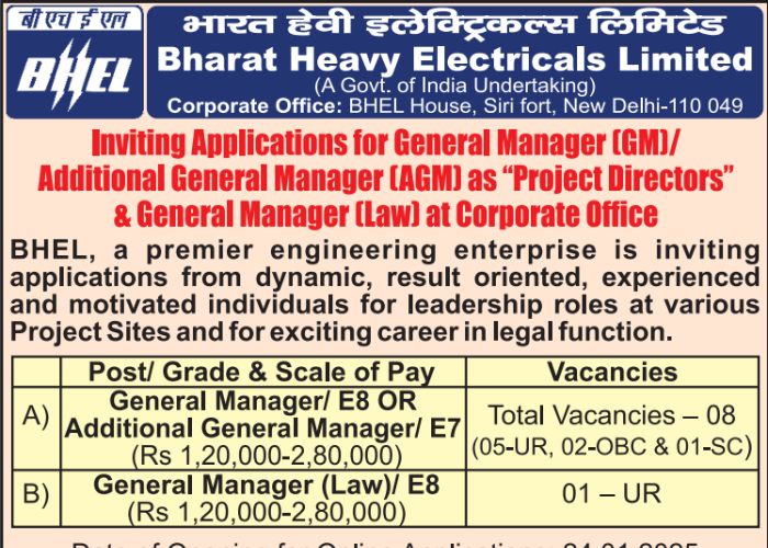 BHEL GM Recruitment 2025 Notification