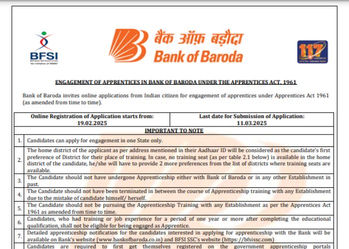 Bank of Baroda Apprentice Recruitment 2025