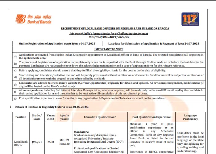 Bank of Baroda IBO Recruitment 2025
