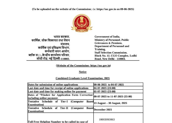 SSC CGL 2025 Notification PDF